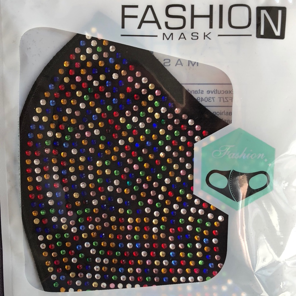 NIB Multi Crystal Rhinestone Reusable Face Mask - Picture 2 of 3